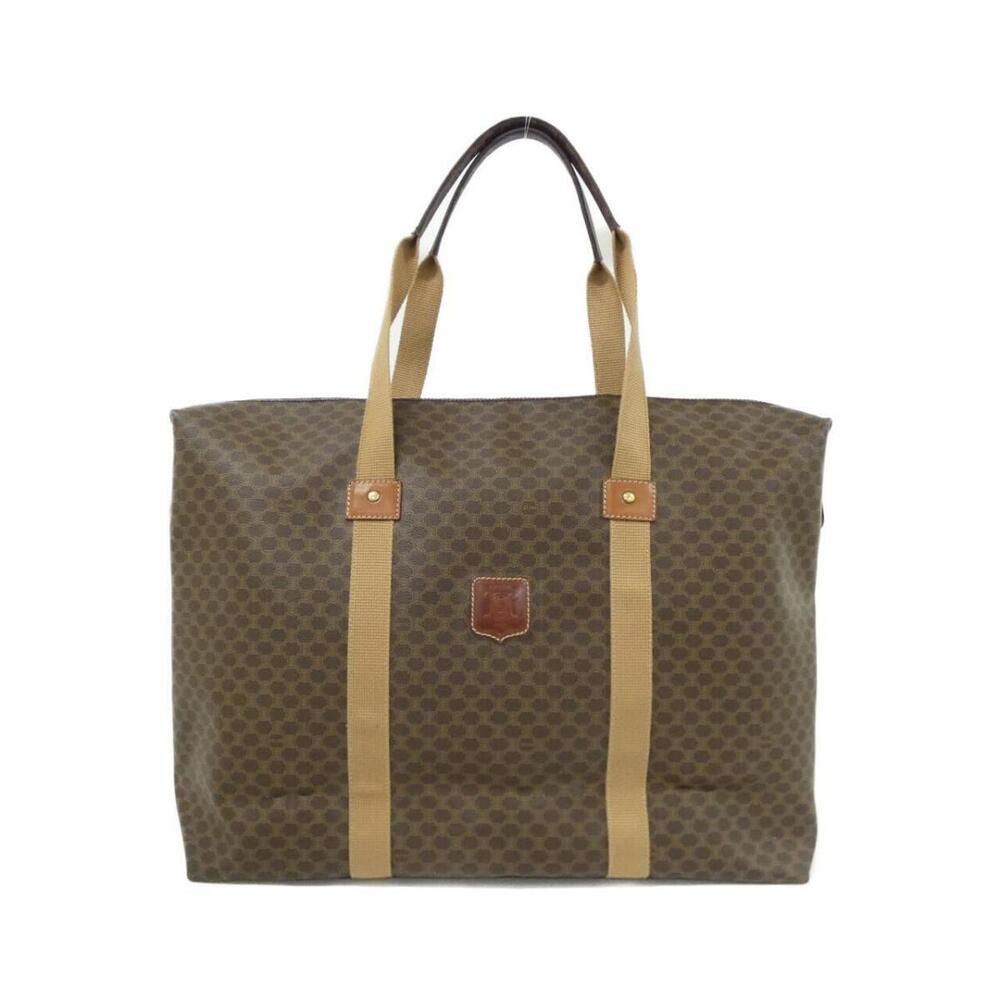 Celine Boston bag Triomphe Canvas tan calfskin Brown
